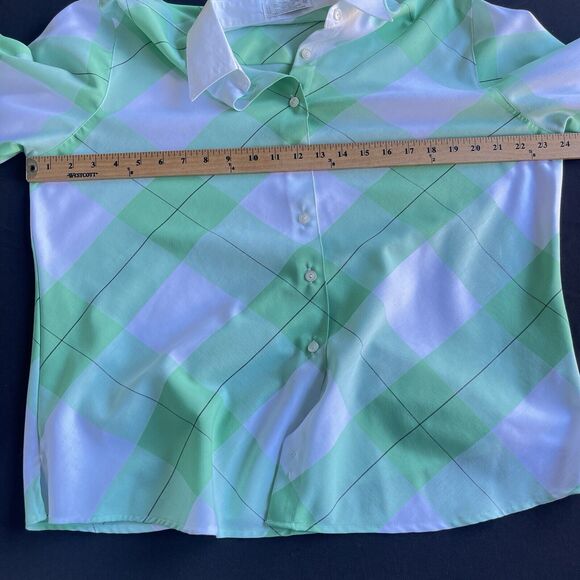 Foxcroft Womens Button Up Shirt Large Diamond Print St Pattys Collared Office - Picture 6 of 9